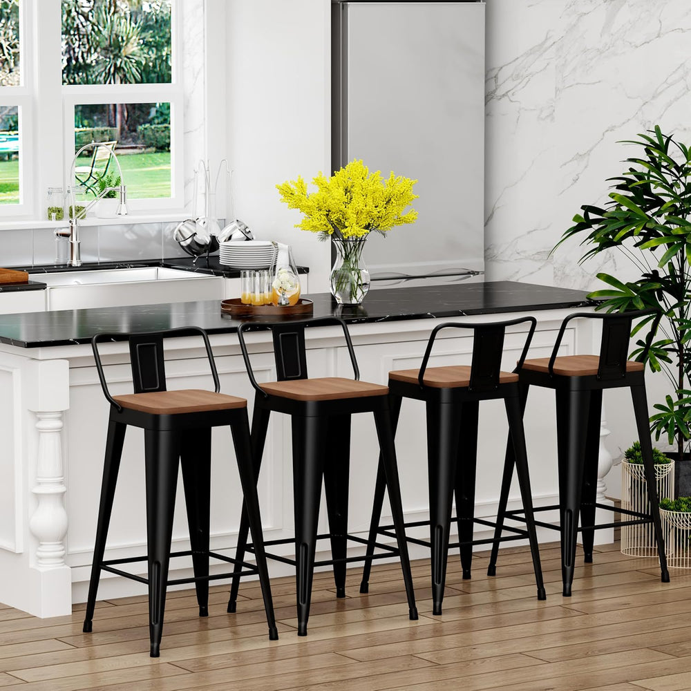 Yongchuang 24" Metal Barstools Set of 4 Counter Bar Stools with Wood Top...