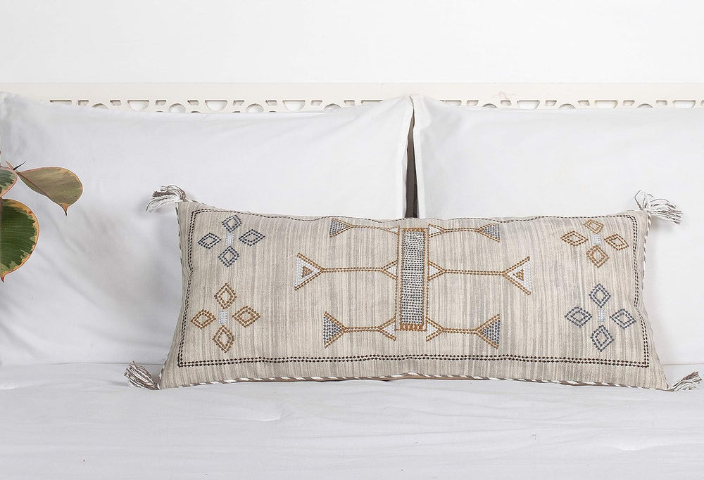 Labhanshi Hand-Woven Cotton Lumbar Pillow Cover, White, 12x28