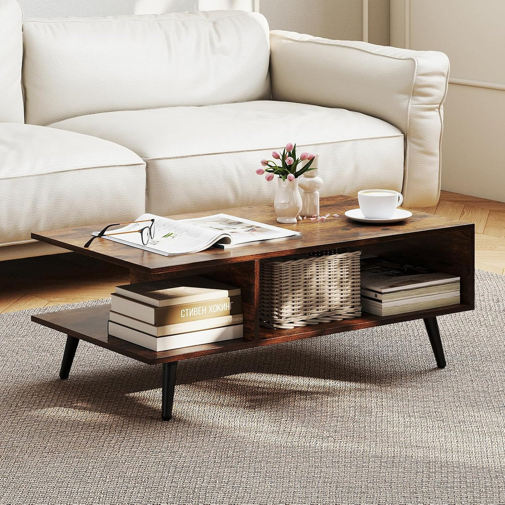 GIANTEX Coffee Table with Storage, Mid Century Modern Center Table for Living...