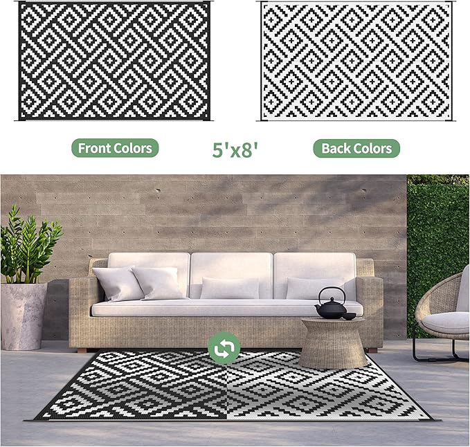 GENIMO Outdoor Rugs 8x10 Waterproof, Reversible Mats, Area Plastic Straw Rug,...