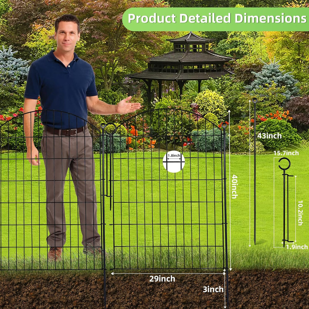 Decorative Garden Fence, 40in (H) x 12ft(L) No Dig Fence with Gate