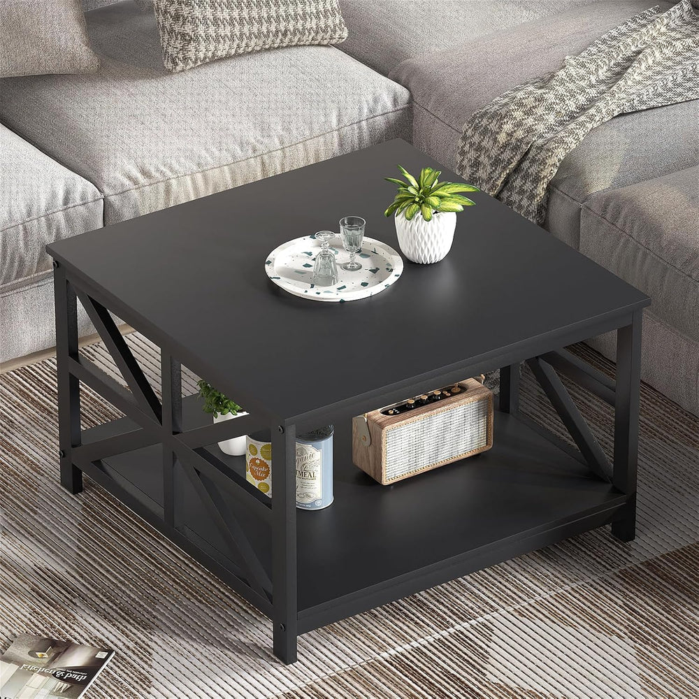 GreenForest 27.55 Inch Square Coffee Table with 2 Tier Storage