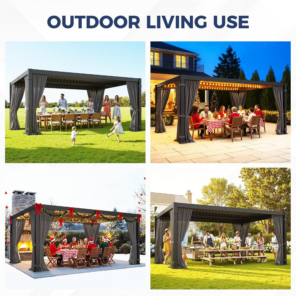 12' x 16' Pergola with Adjustable Louvered Roof and Aluminum Frame
