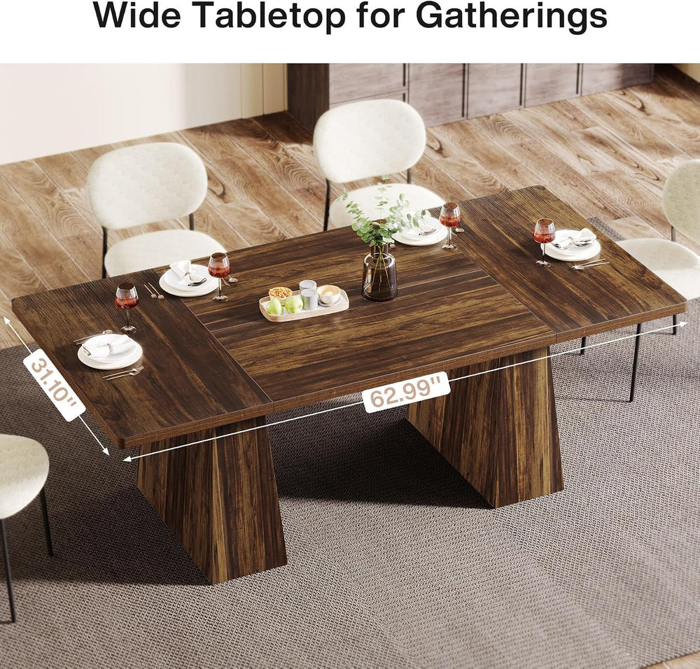 Tribesigns Dining Table for 6, Farmhouse Rectangular, Rustic Brown, 63" ...
