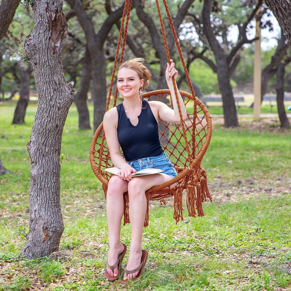 SUNCREAT Rope Hammock Chair, Outdoor Hanging Swing Chair for Bedroom, Brown