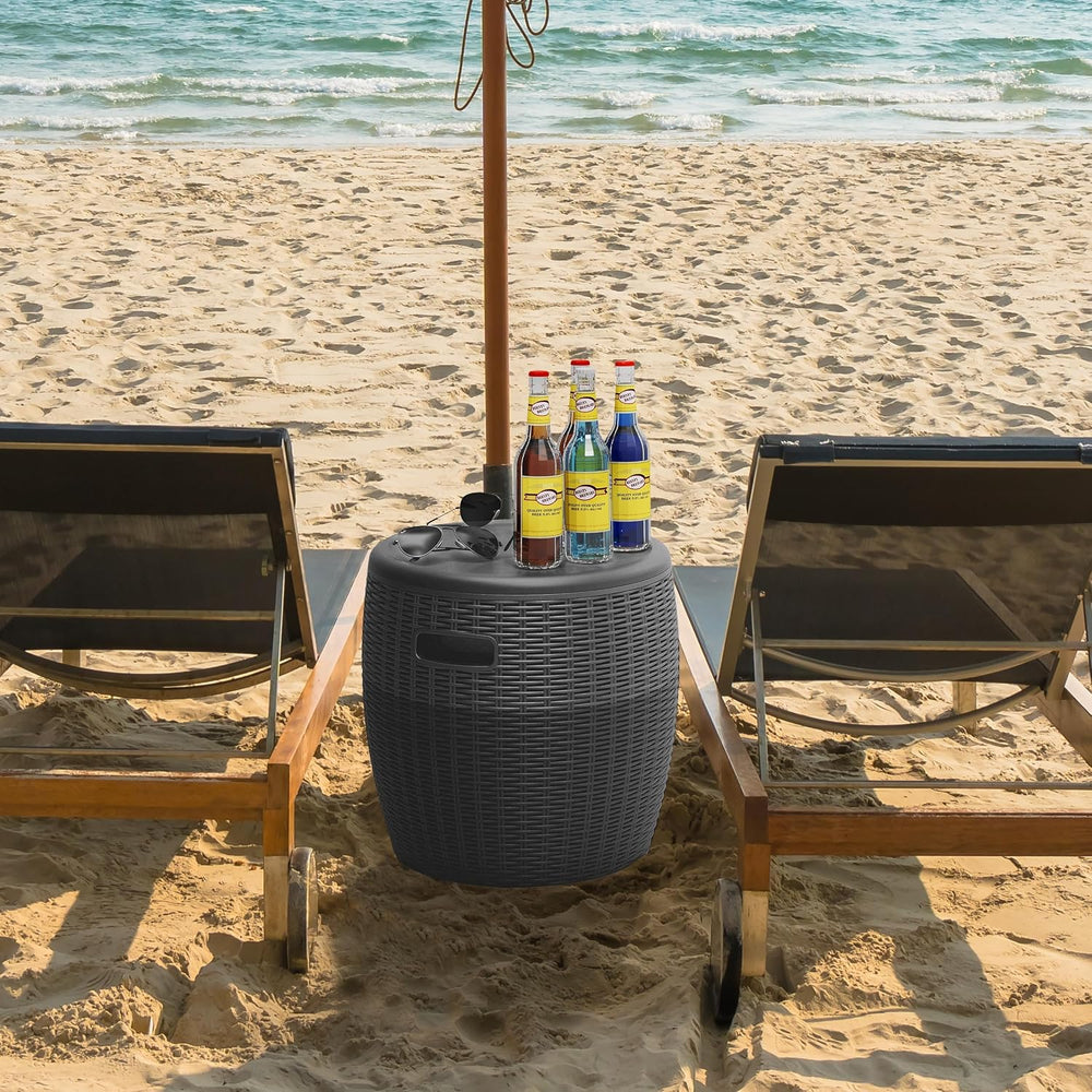 EasyUp 9.5 Gallon Outdoor Cooler Table, Wicker Round Ice Bucket for Parties, ...