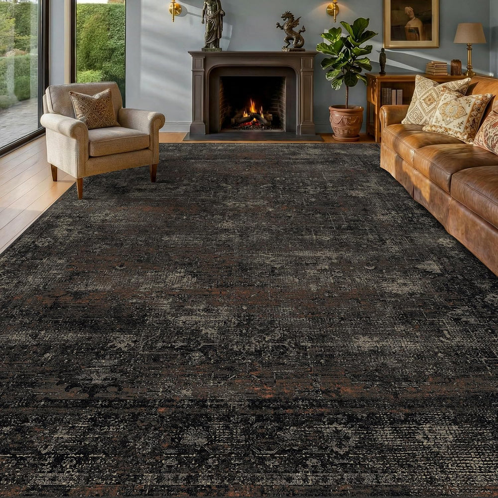 TALANOVA Black Farmhouse Washable 8x10 Area Rugs for Living Room, Dark Charco...