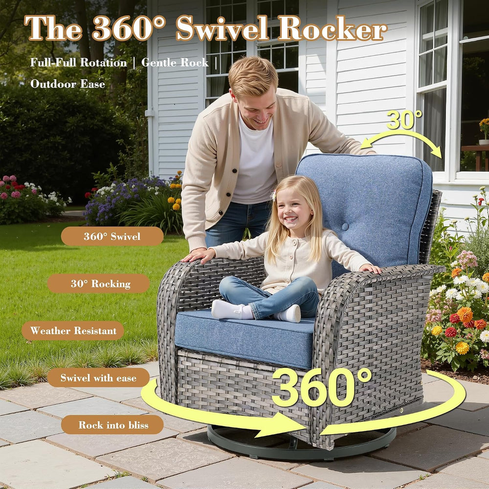 5 Pieces Patio Conversation Sets,Patio Furniture Set with Swivel Rocking Chai...