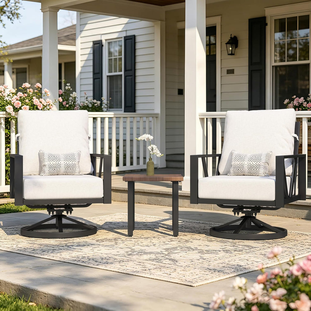 Patio Swivel Rocking Chairs Set of 2 with 6 Inch Cushion,White