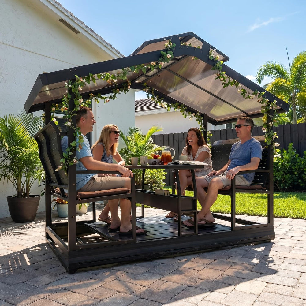 OUDE 4 Seats Hardtop Patio Porch Swing, Heavy Duty 1500 lbs Capacity Aluminum...