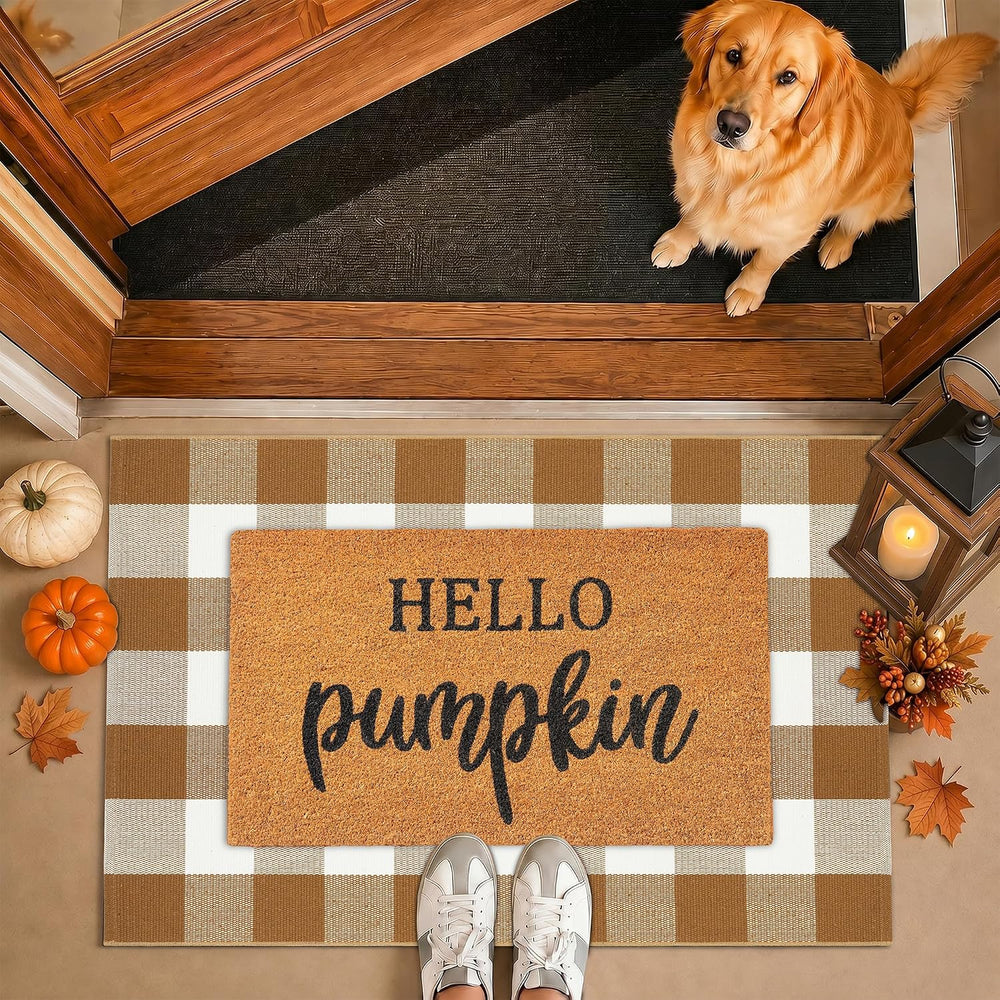 Fall Decor Door Mat Combo Set, 100% Coco Coir Welcome Mat + 28 x 43 Inches Co...