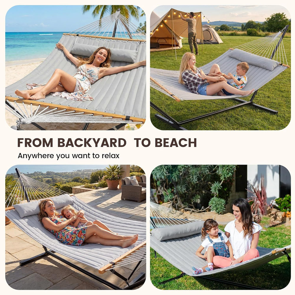 ANAGOO Double Hammock with Stand 500lbs Heavy Duty Outdoor Two Person Gray