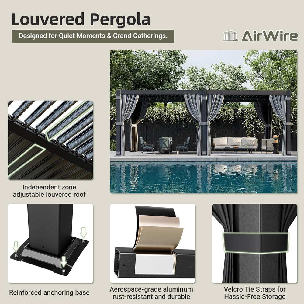 Airwire 12'x20' Louvered Pergola Aluminum Frame Gray
