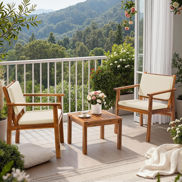 Flamaker 3 Pieces Porch Chairs Acacia Wood Balcony Furniture (Natural)