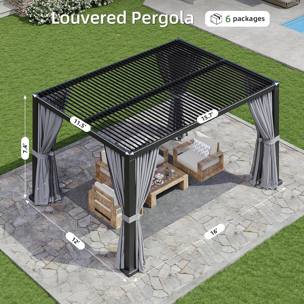 Aoxun Louvered Pergola 12' x16' Full-Aluminum Outdoor Gazebo, Gray