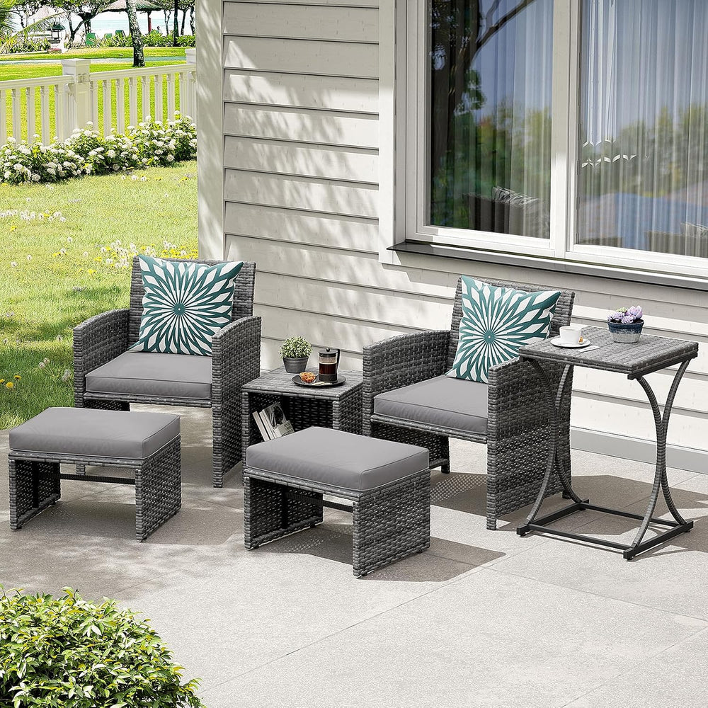 OC Orange-Casual 6 Pcs Wicker Patio Furniture Set with Ottomans, Light Grey