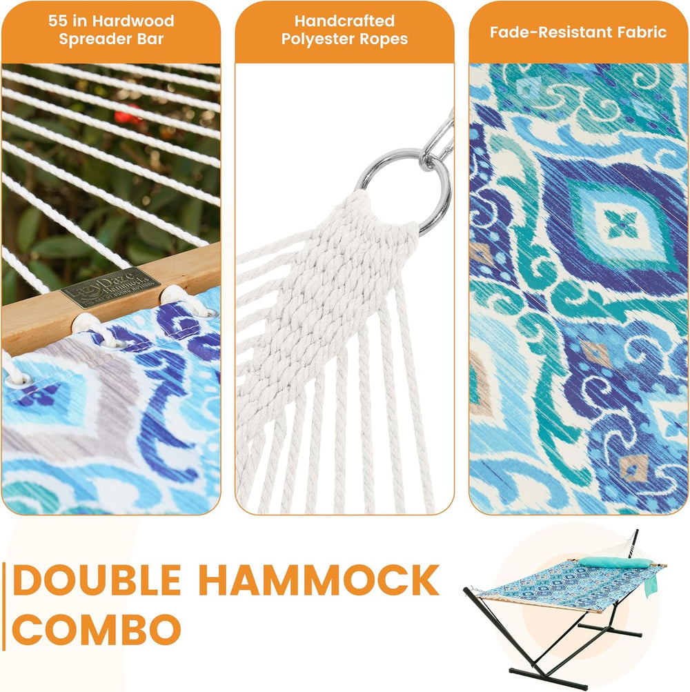 Lazy Daze Double Hammock with Stand, Balance Straps & Carry Bag for Outside
