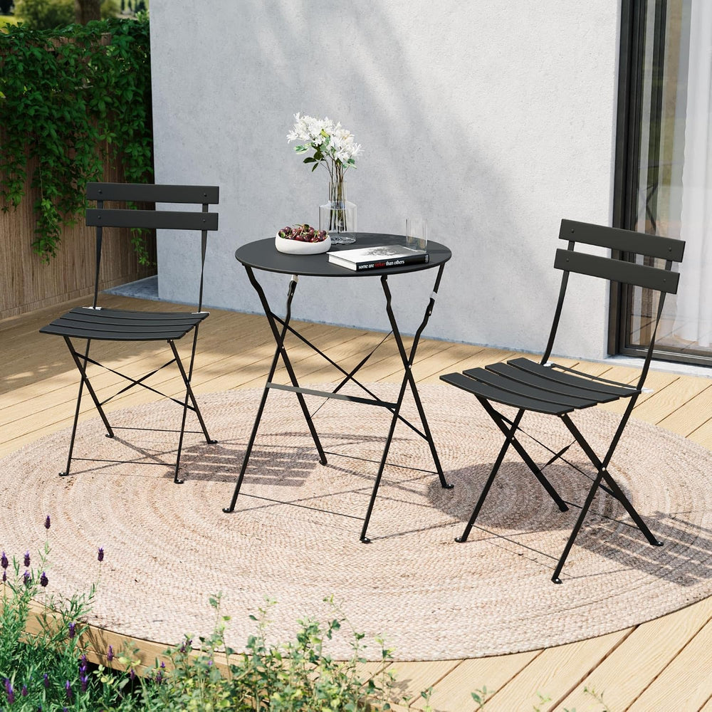 LAUSAINT HOME 3-Piece Folding Bistro Set, 2 Chairs and 1 Table, Weather-Resis...