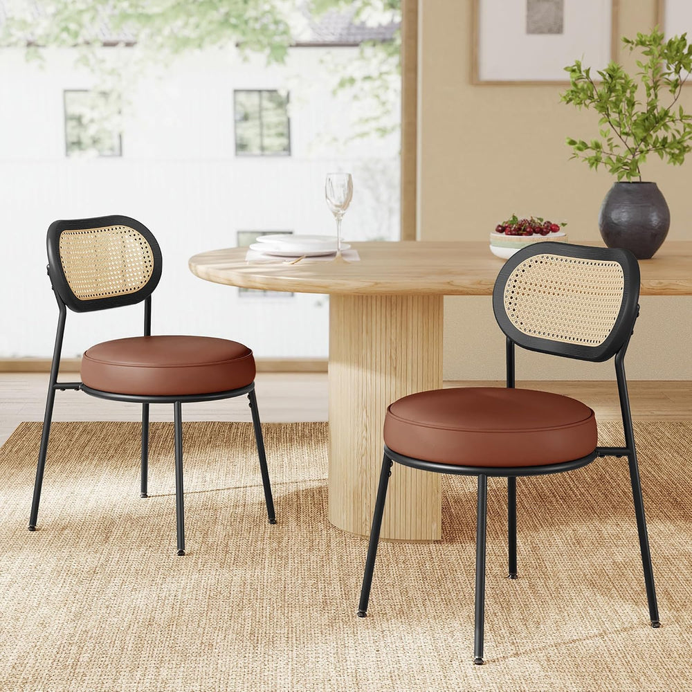 VASAGLE Dining Chairs, Set of 2, PE Rattan Back, Synthetic Leather