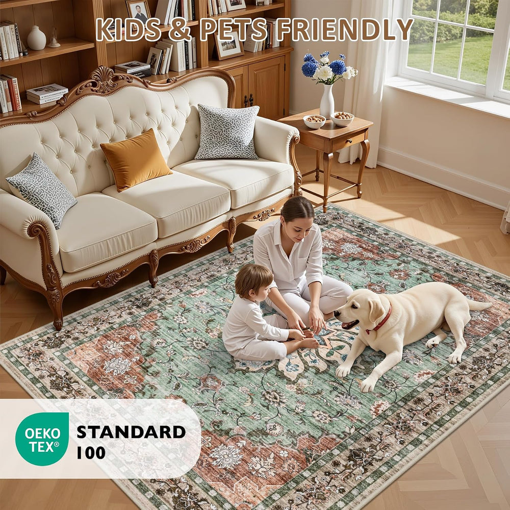 5x7 Area Rugs Living Room: Washable Rug for Bedroom Brown Green