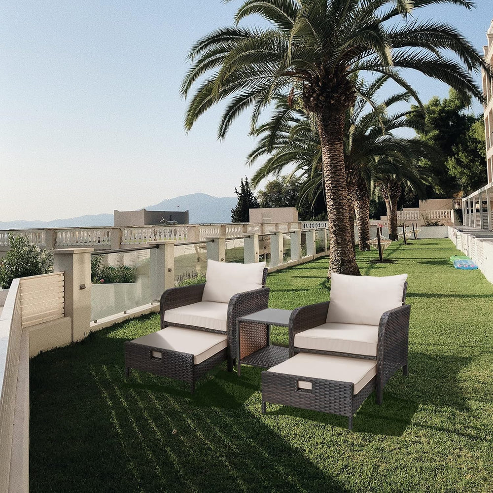 LEVELEVE Balcony Furniture 5 Piece Patio Conversation Set, PE Wicker Rattan O...