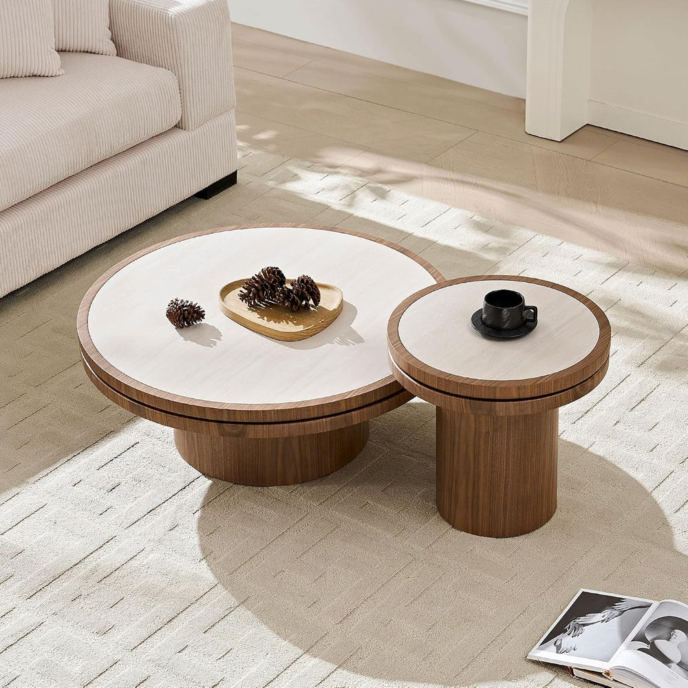 Sintered Stone Coffee Table Set of 2, 2 Piece Coffee Table and End Table Set ...