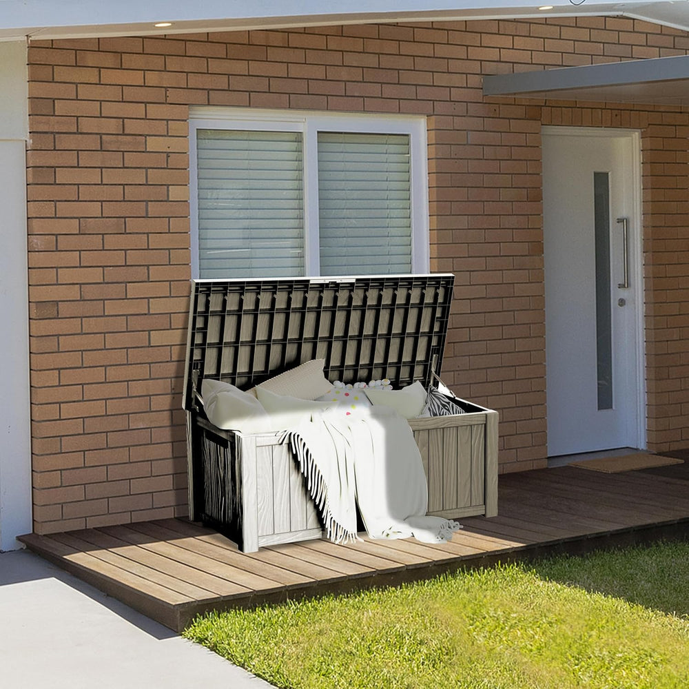 200 Gallon Outdoor Deck Box Waterproof, Large Storage Box for Patio, Resin St...