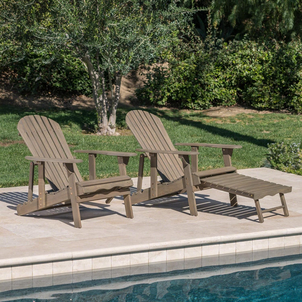 GDFStudio Noble House Hayle Reclining Wood Adirondack Chair w/Footrest (Set o...