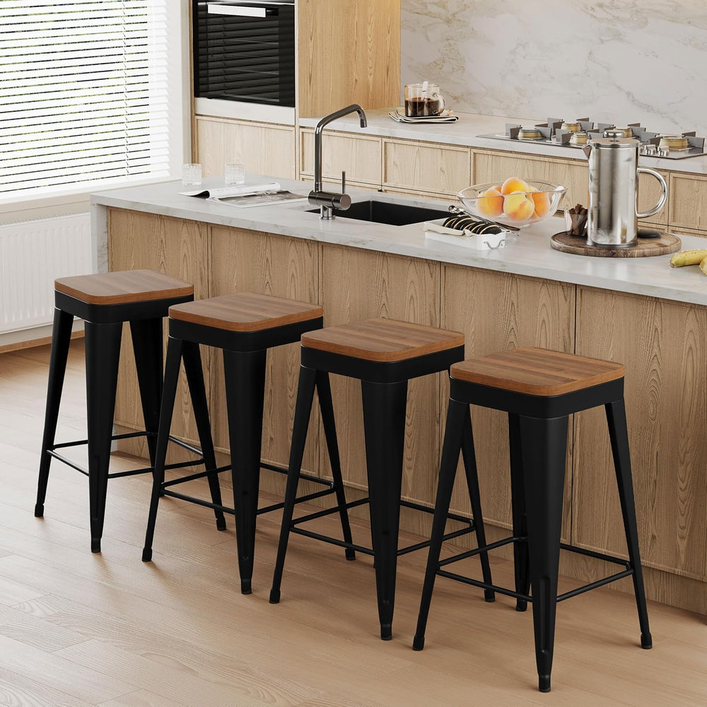 Bar Stools Set of 4 Metal Bar Stool Counter Height Black, Modern 30" Bar...
