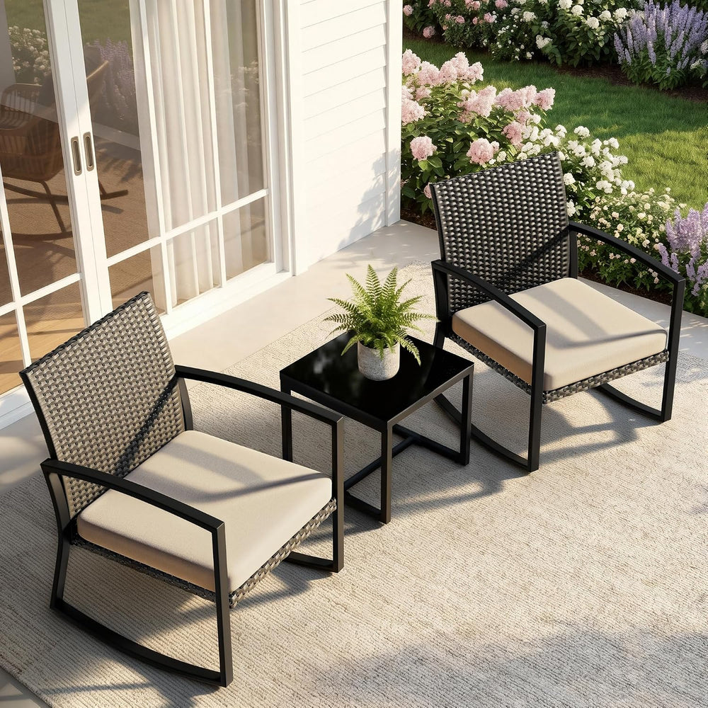 Skyfish Rocking Bistro Set - Reinforced Steel Frame - 3 Pieces Patio Furnitur...
