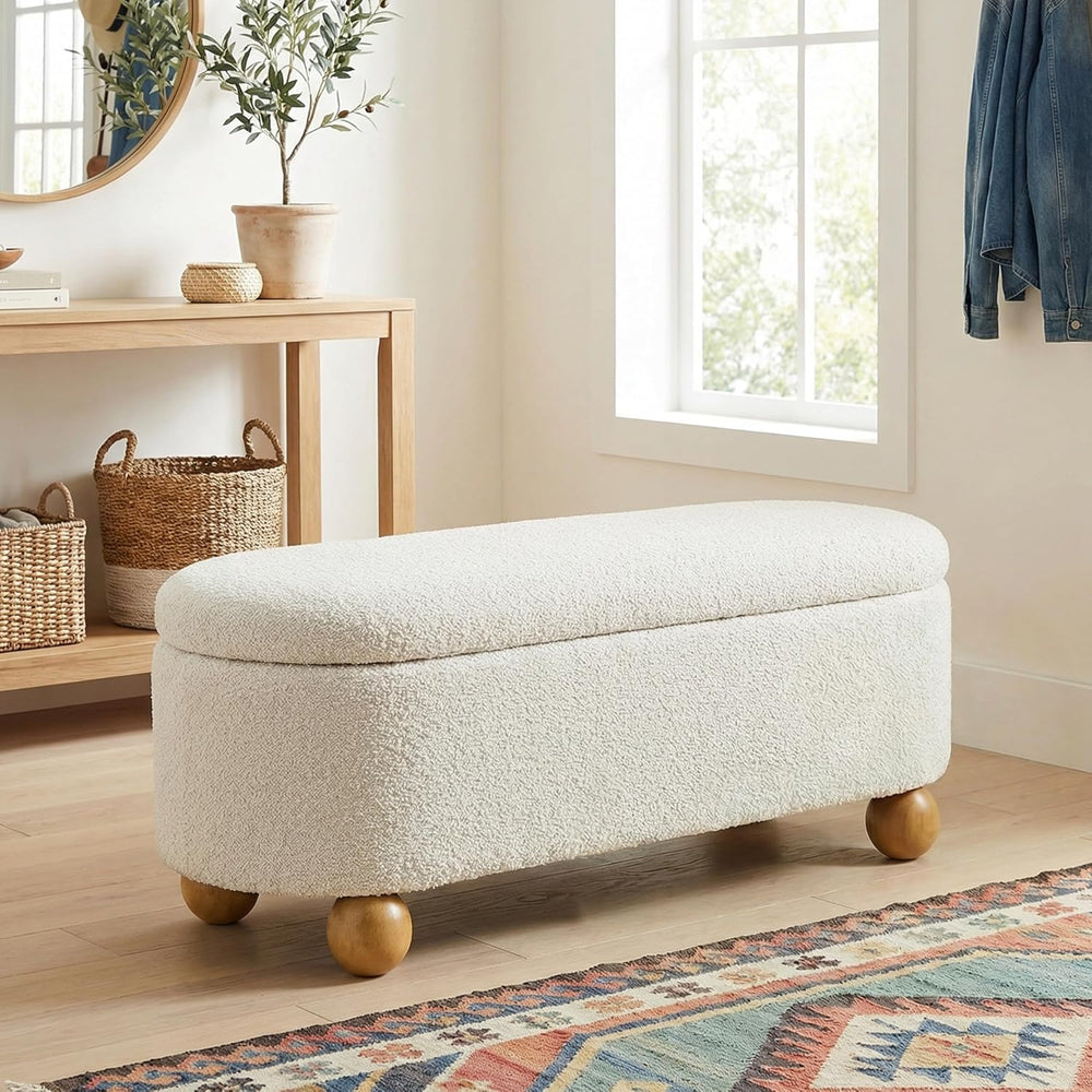 VKNOW 44.8" Storage Ottoman Bench End of Bed Bench with Hinge, Beige