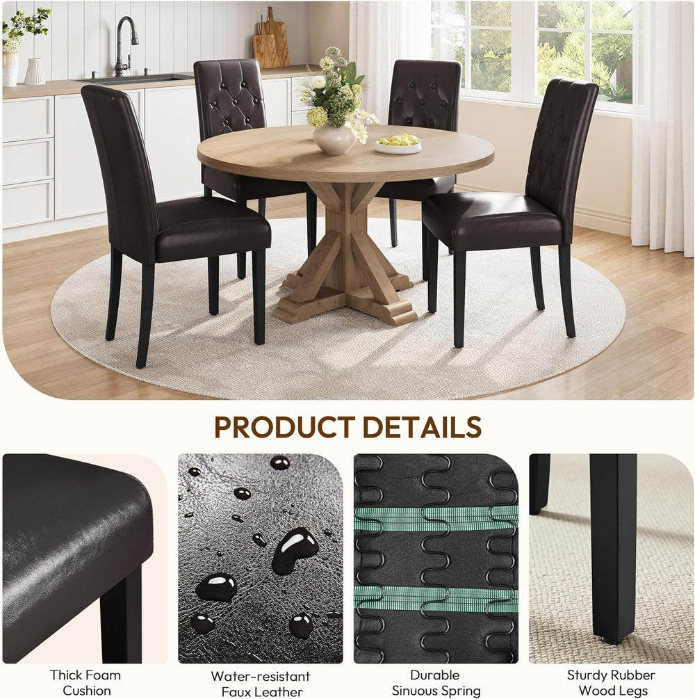 Yaheetech Dining Chairs Set of 2 Button Tufted Kitchen Chairs Brown