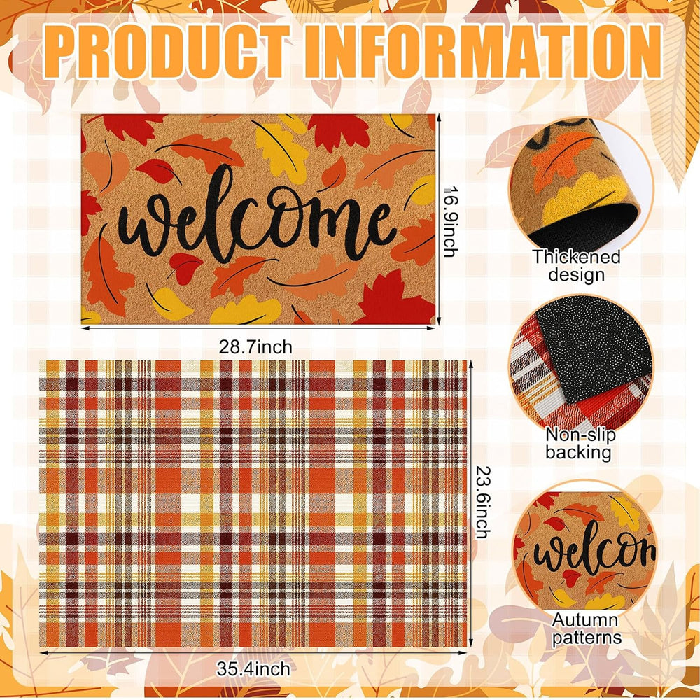 Drydiet 2 Pcs Coir Doormats Layered Welcome Mat, Fall Leaf
