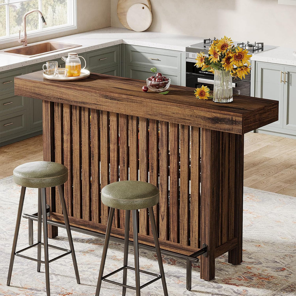 Tribesigns 63" Large Bar Table, 2-Tier Counter Height Table with Footrest