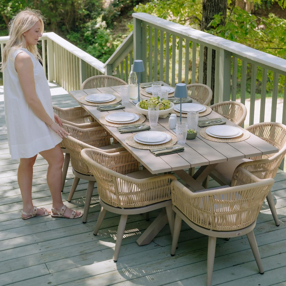 PURPLE LEAF 9 Pieces Outdoor Dining Set with Cushion Wicker, Champagne