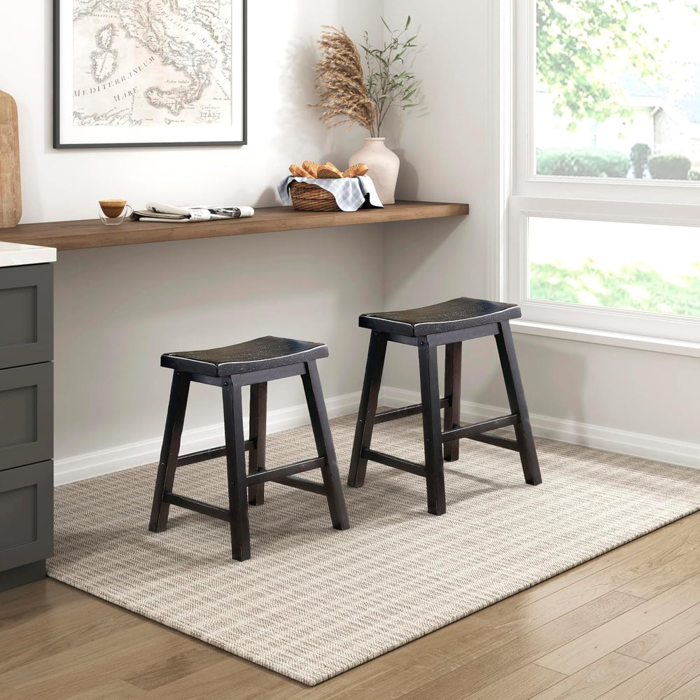 Homelegance Saddleback Solid Wood Kitchen Height Bar Stool Set Of 2 - Saddle ...