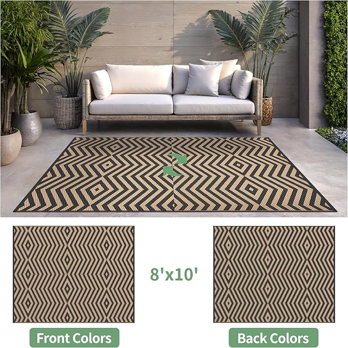 GENIMO Outdoor Rug for Patio Clearance, 8'x10' Reversible Plastic Str...