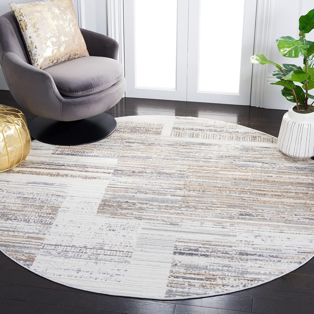 SAFAVIEH Shivan Collection Area Rug - 6'7" Round, Ivory & Grey, ...