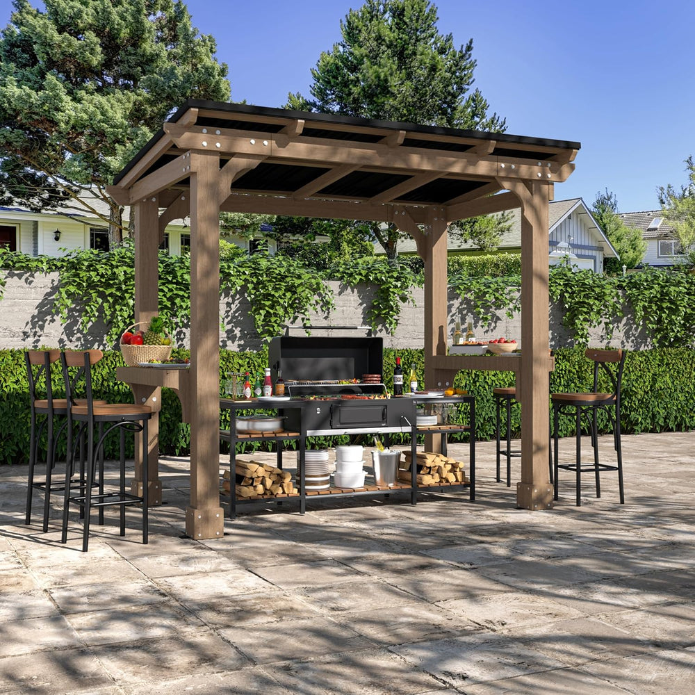 MUPATER 8 x 5 FT Outdoor Wooden Grill Gazebo with Sloping Metal roof, Heavy D...