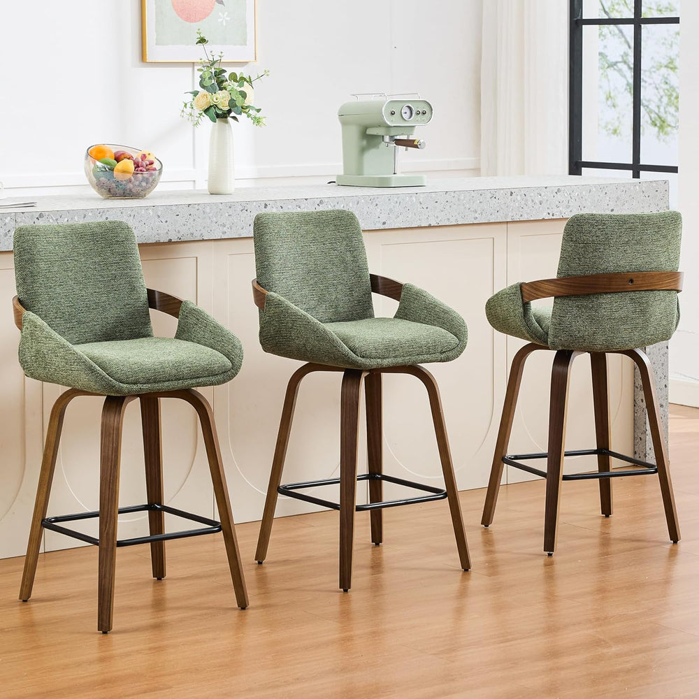 26" Swivel Counter Height Bar Stools Set of 3, Moss Green