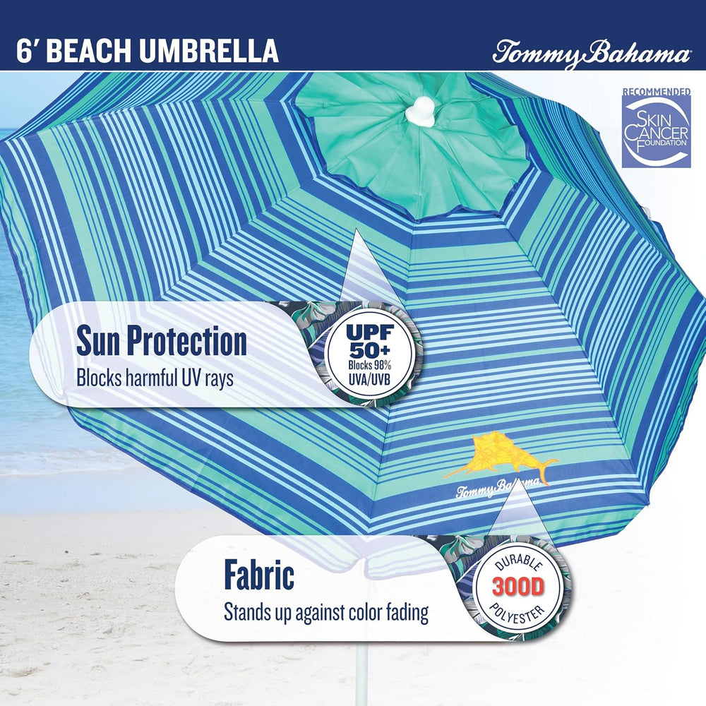 Tommy Bahama Tilt Beach Umbrella, 6 ft Canopy