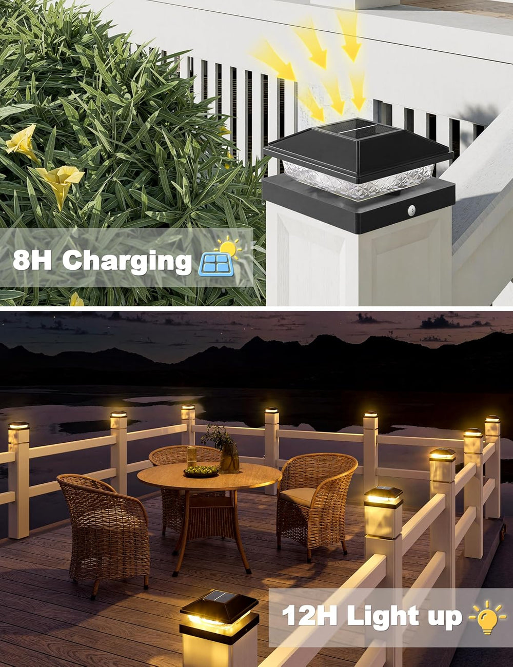 VOLISUN 4x4 Solar Fence - Post Cap Lights 12pack Outdoor Waterproof, Black De...