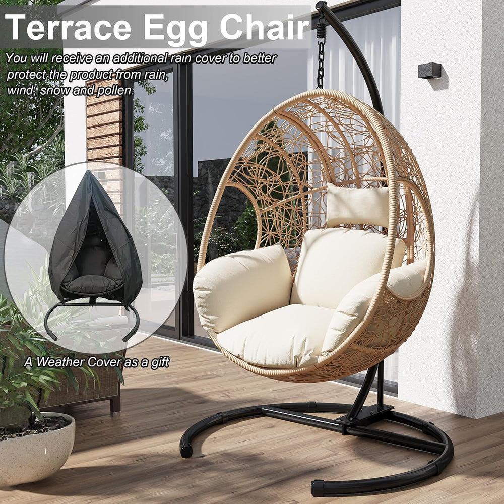 Hanging Egg Chair with Stand - Egg Swing Chair Outdoor Indoor Patio Wicker Ch...