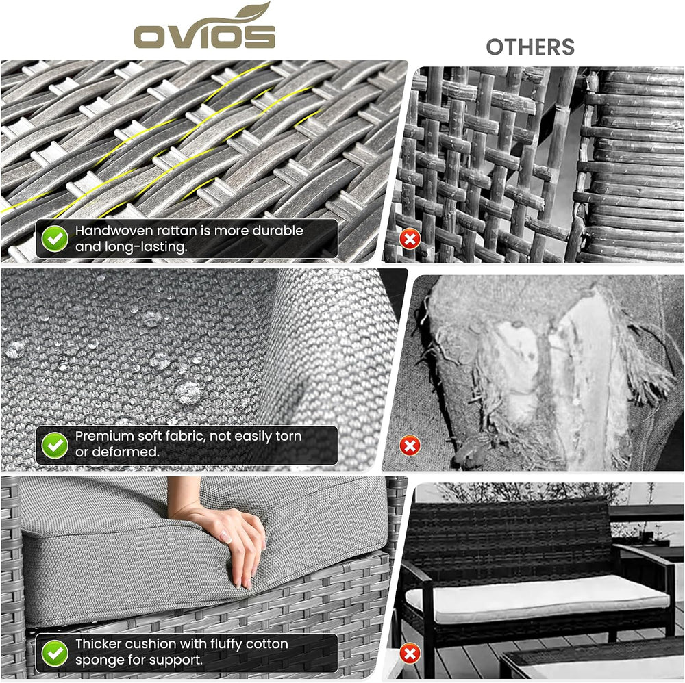ovios 9 Pieces Patio Furniture Set, Outdoor Wicker Sofa Couch with Swivel Gli...