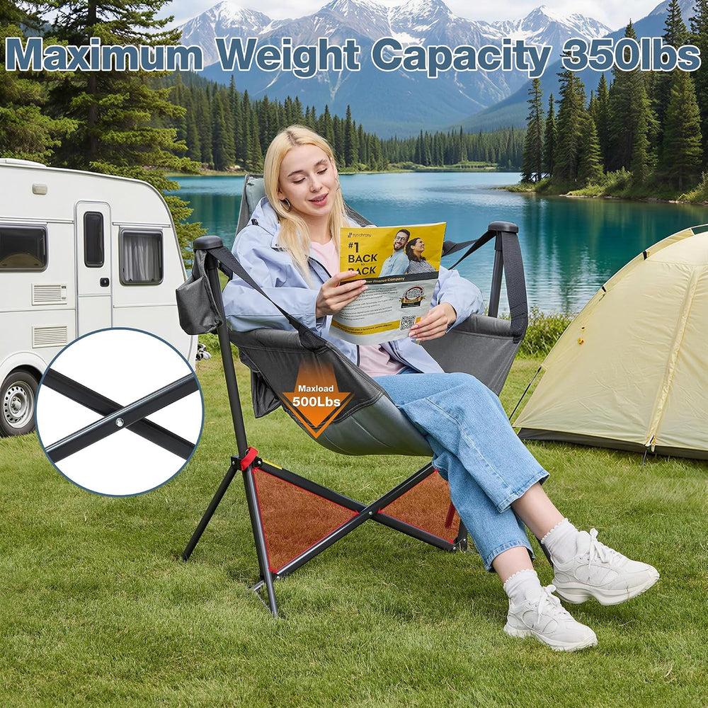 Hammock Camping Chair, Oversized Swinging Chair, 350LBS, Grey