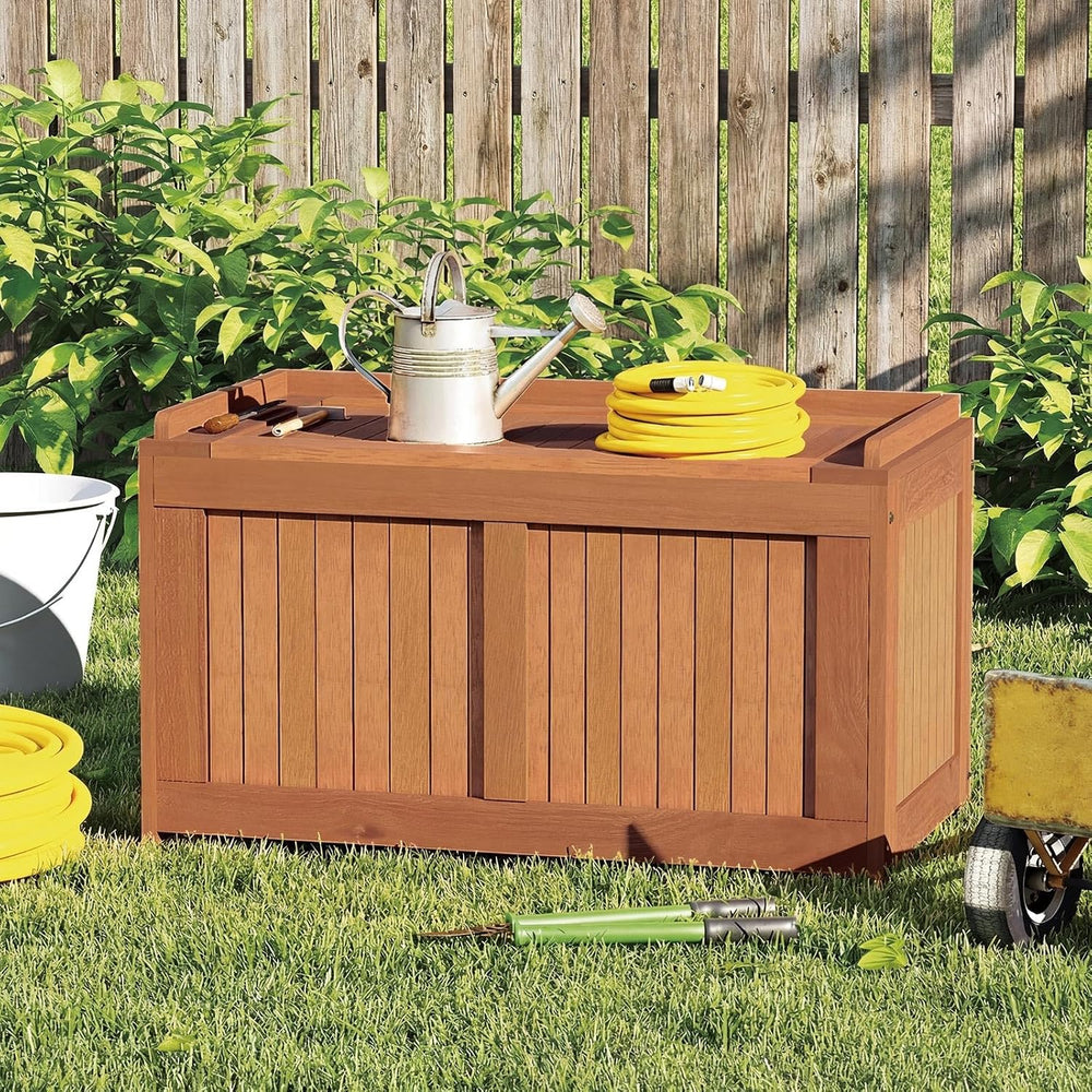 Tangkula 52 Gallon Wood Outdoor Storage Box, 3-in-1 Patio Storage Bench with ...