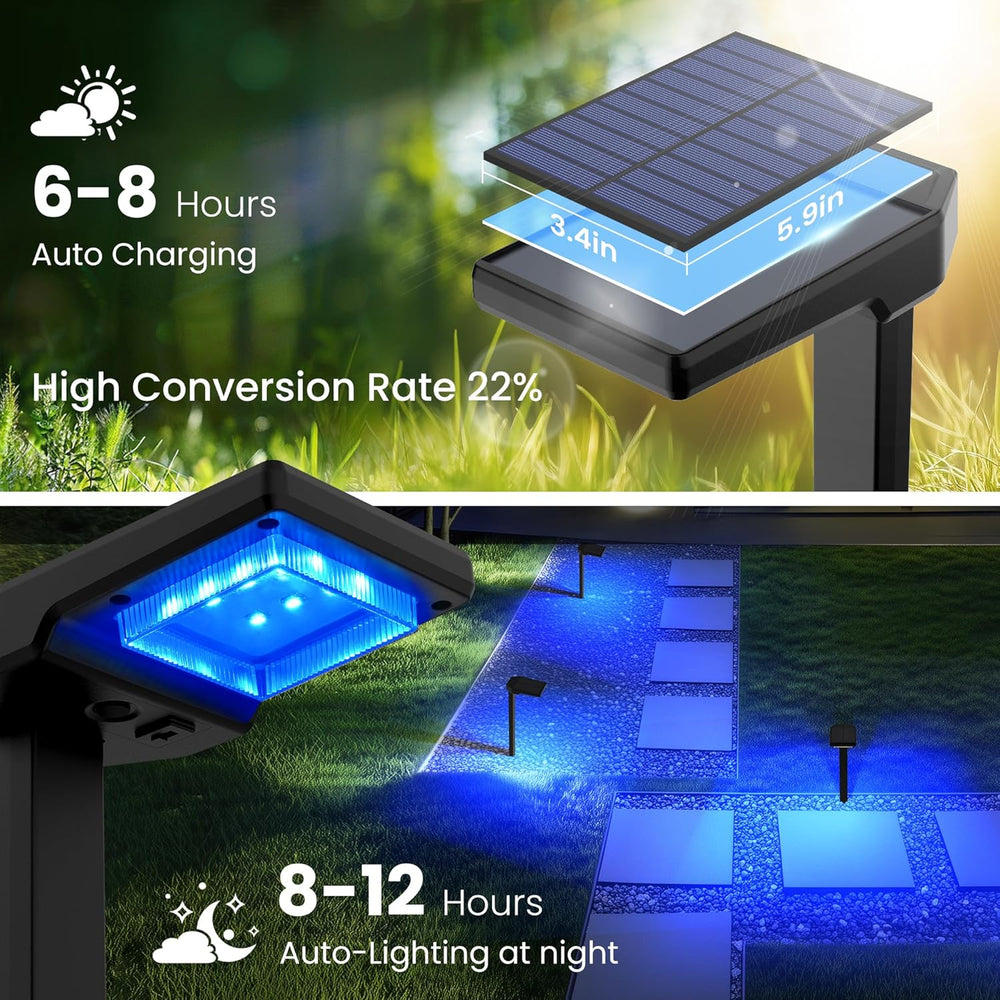 AUDERWIN Solar Pathway Lights Outdoor, Smart Color Changing 9-in-1 Modes
