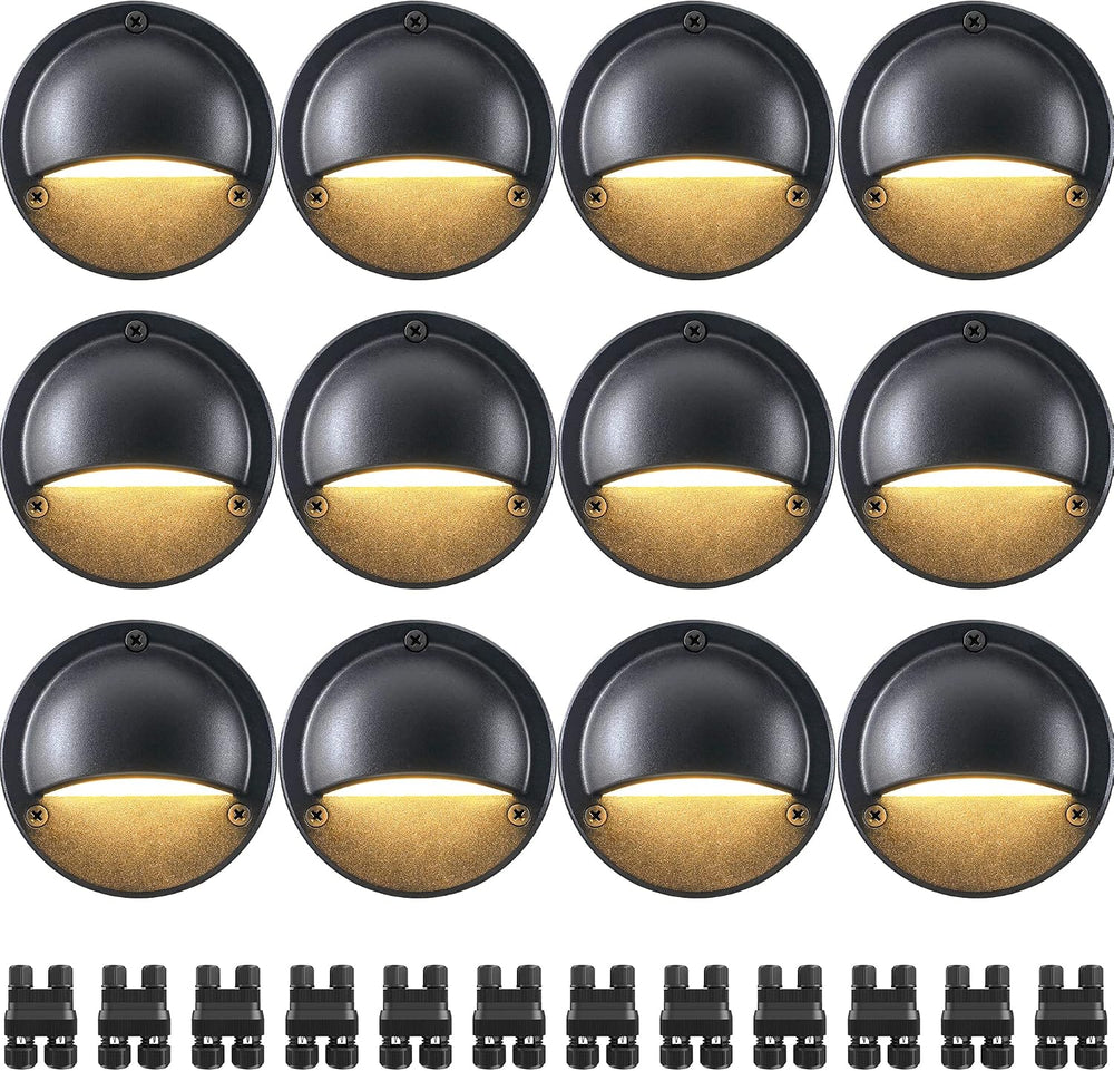 SUNVIE 4" Low Voltage Deck Lights 3000K 5W Black Cast-Aluminum, 12-Pack