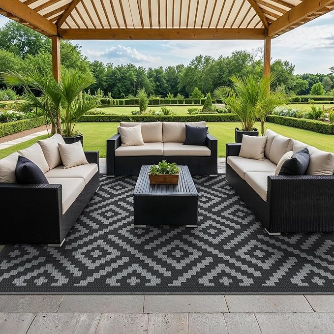 GENIMO Outdoor Rug for Patio Clearance,9'x12' Waterproof Large Mat,Re...