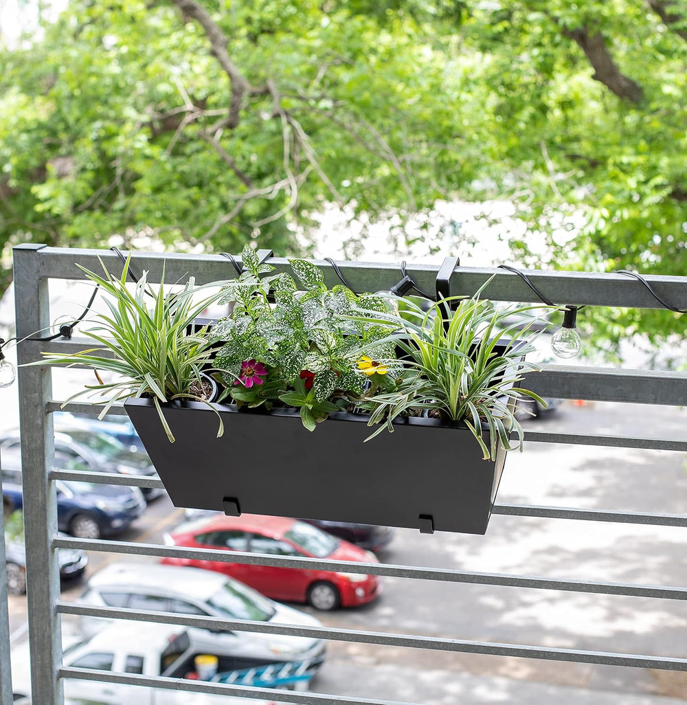 BIRDROCK HOME 1pk Metal Railing Planter - Balcony Flower Box - Deck Rail Boxe...